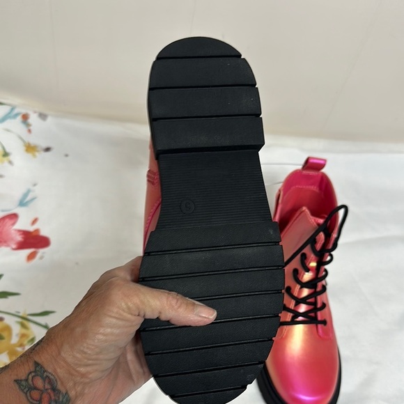 Art Class Pink and Orange Combat Boots with Lace-Up Design - Picture 6 of 9
